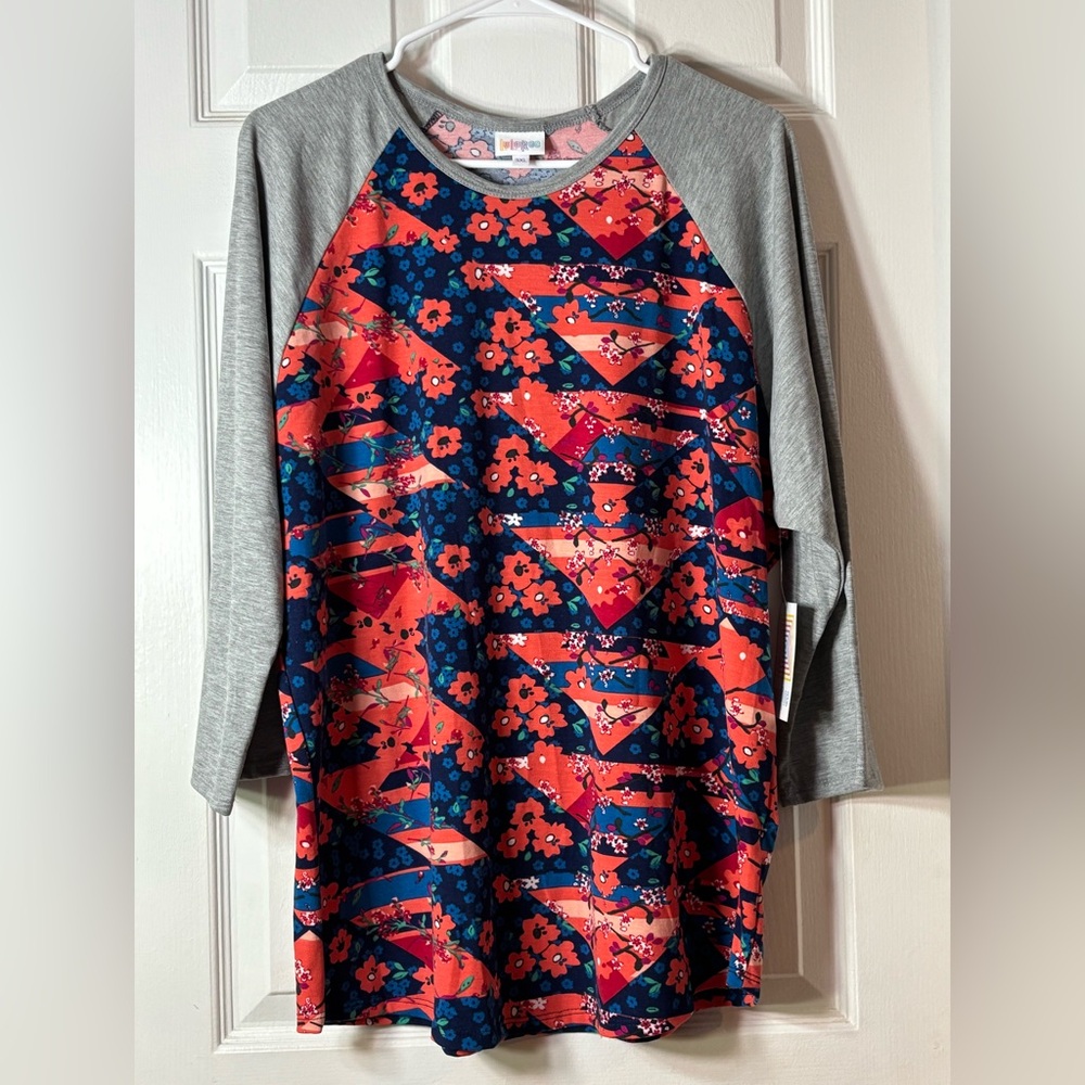 LuLaRoe Randy Multicolor Floral Top with Gray sleeves